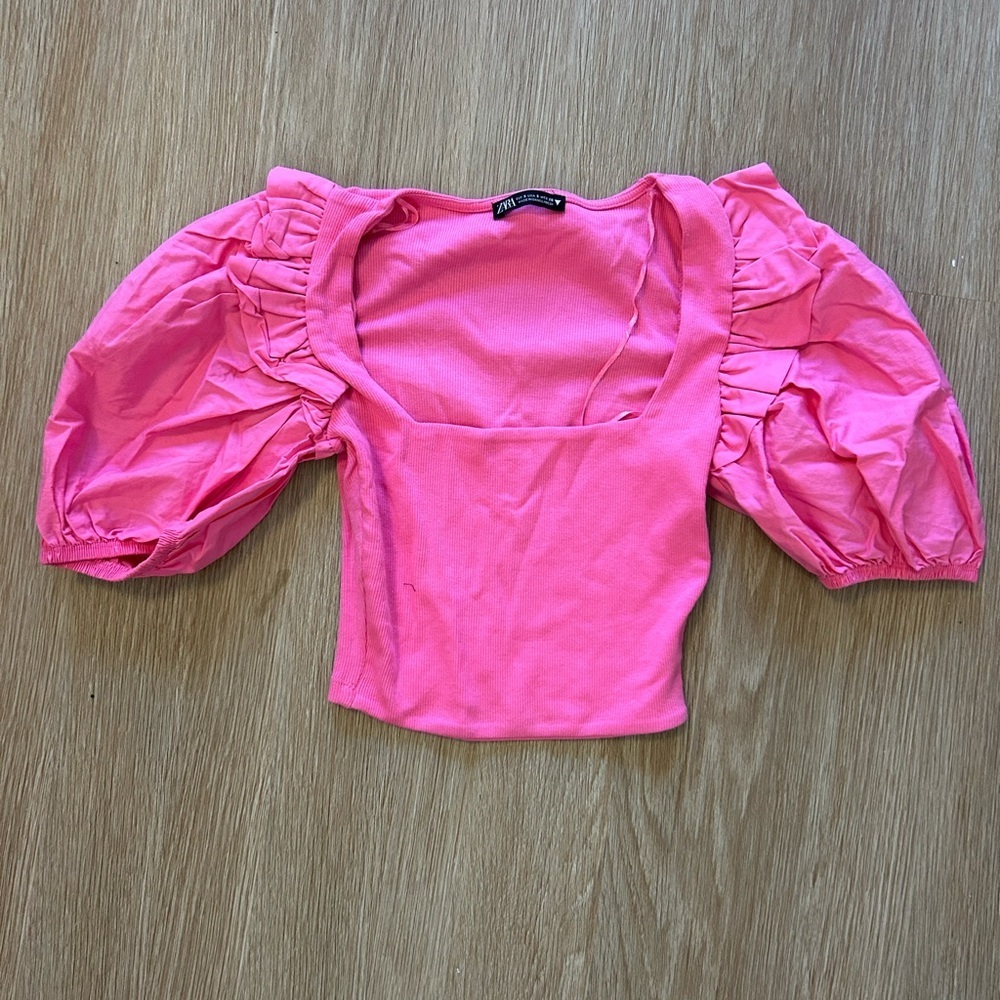 Zara Bright Pink Puff Sleeve Blouse